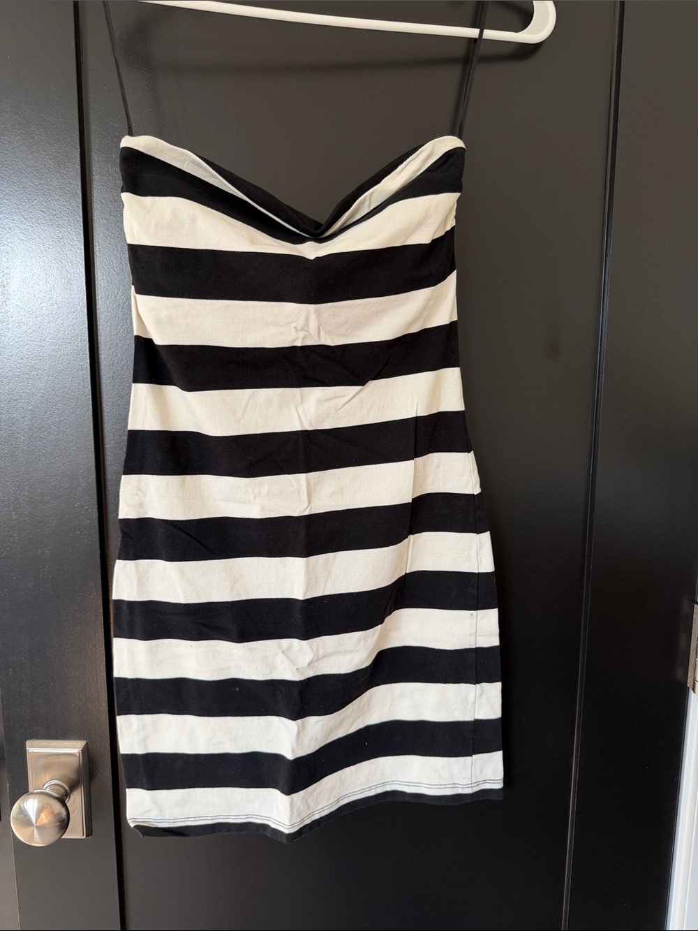 H&M Black and White Striped Strapless Mini Dress